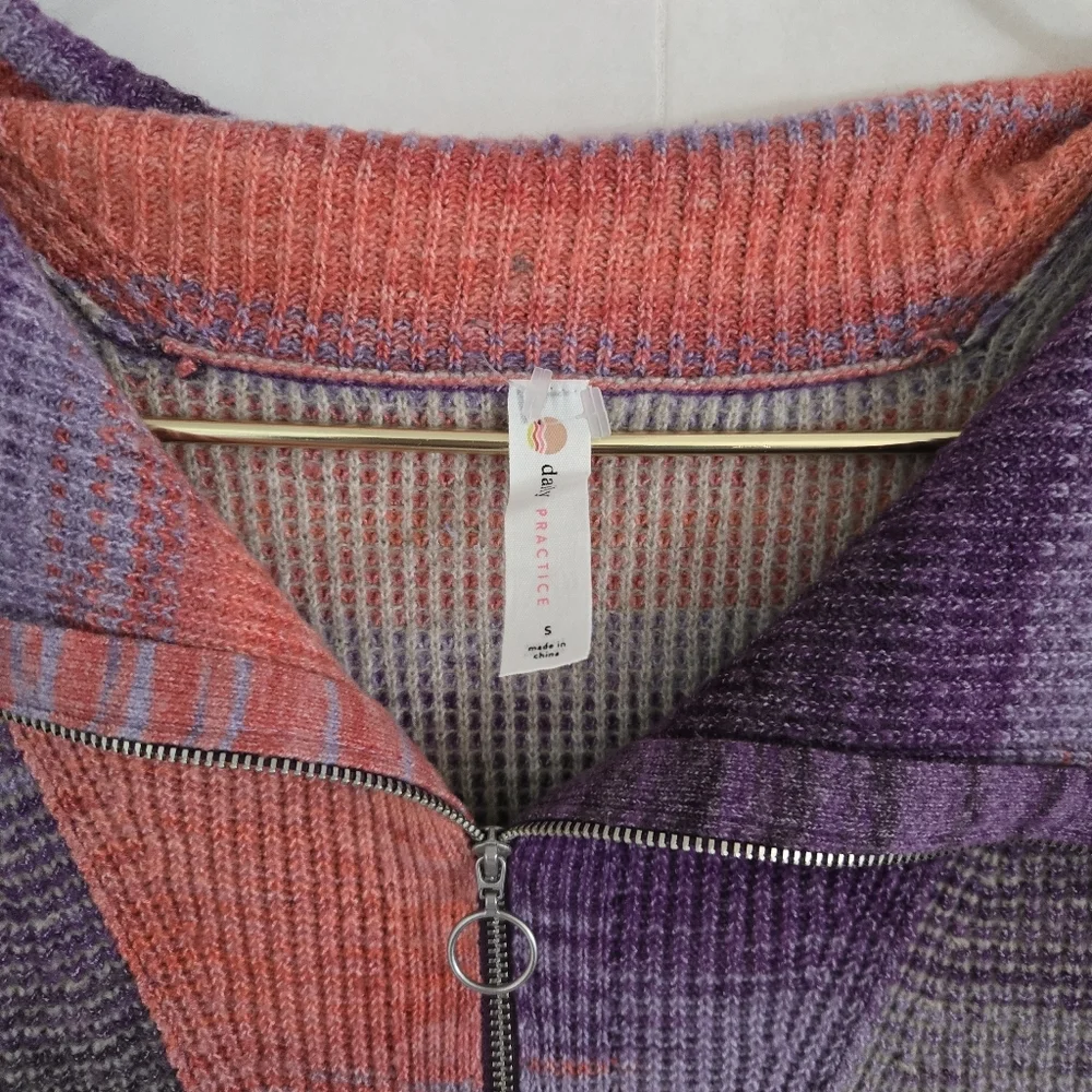 Anthropologie Daily Practice Franconia Half Zip Knit Tunic Sweater Pink Purple S